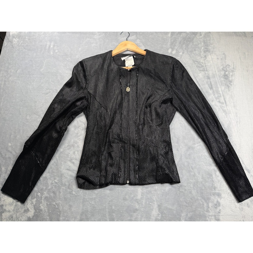 Vintage Ribkoff Trends Jacket Womens 6 Black Snakeskin Stretch Full Zip 12408